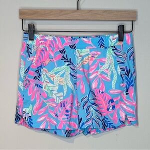 Lilly Pulitzer Ocean View Blue Pink Tropical Pull On Shorts Size XXS